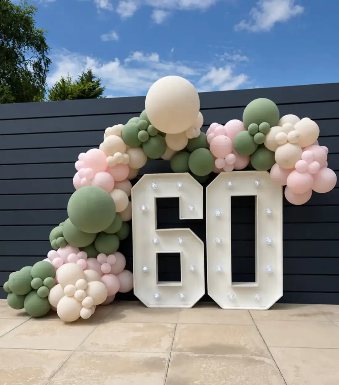 Light up 60 numbers with pastel balloon garland