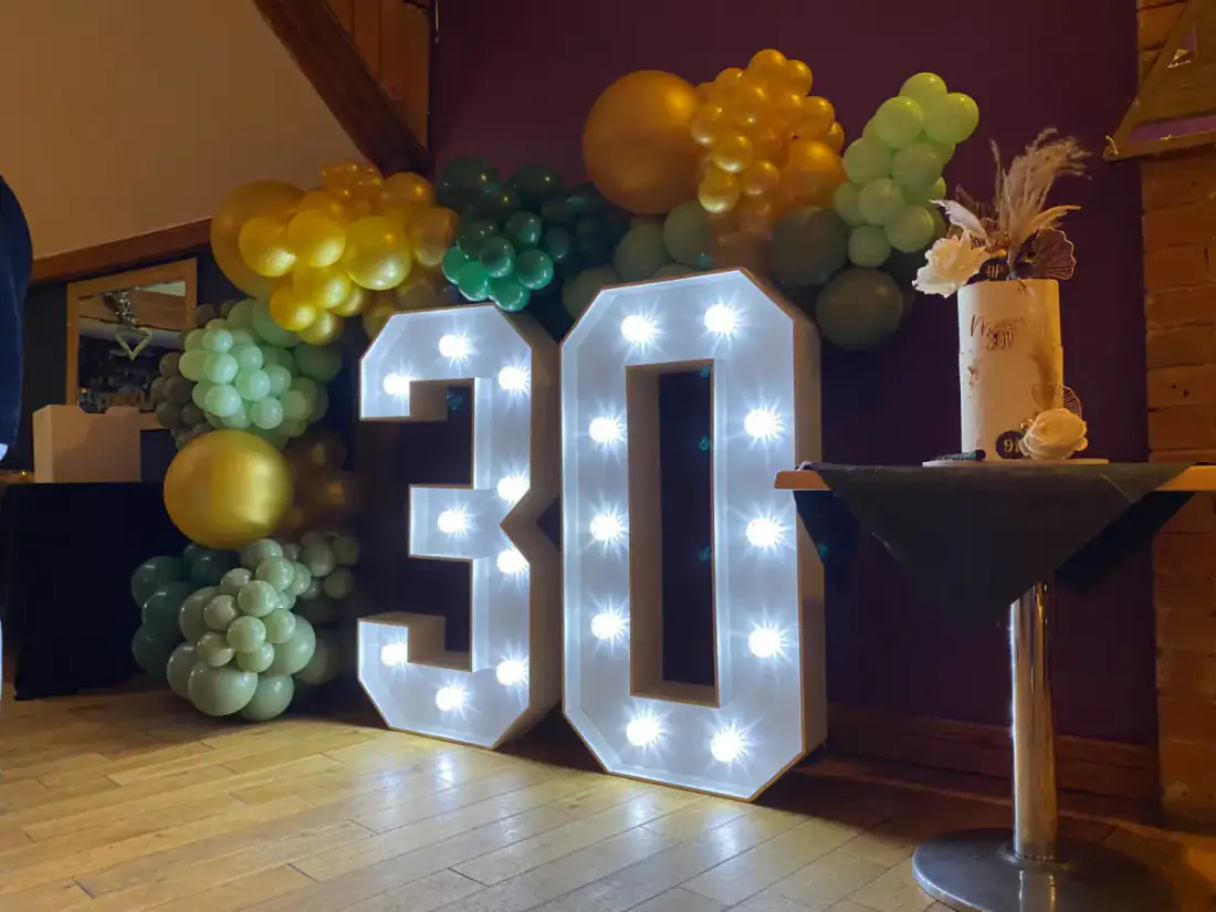 Light up 30 numbers with rainbow balloon garland