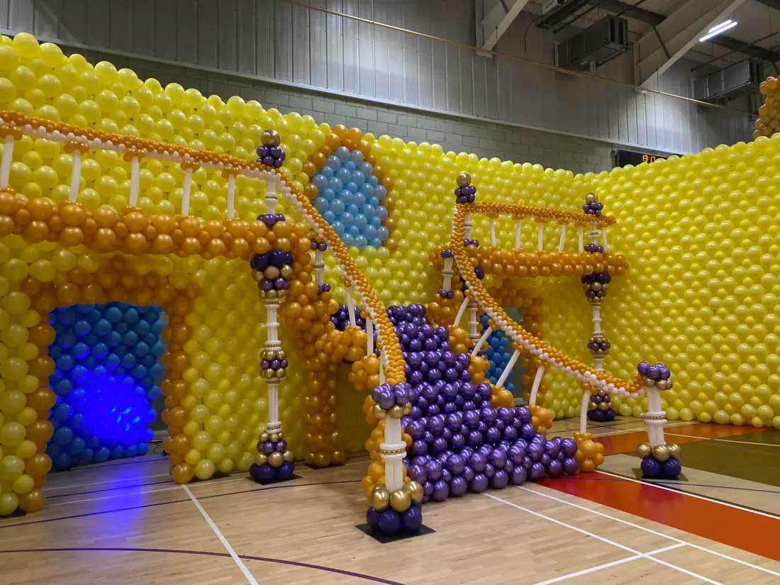 Large balloon staircase installation from a Big Balloon Build event