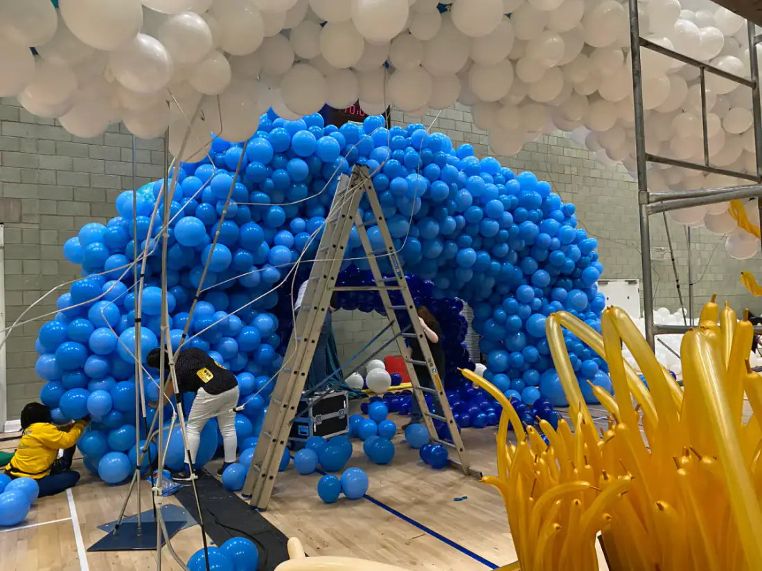 Nutcracker Big Balloon Build entrance created with thousands of balloons
