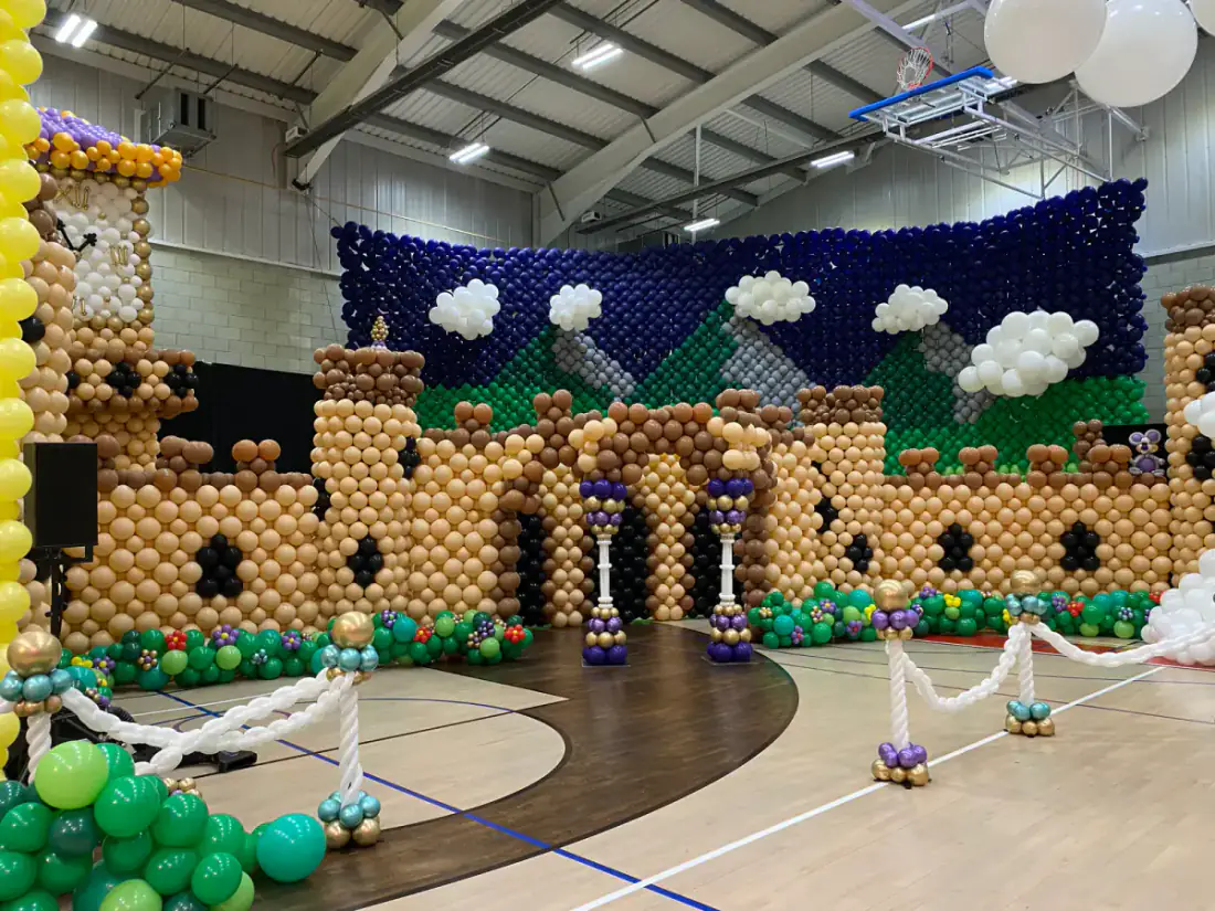 Wide view of the Nutcracker installation made with over 100,000 balloons