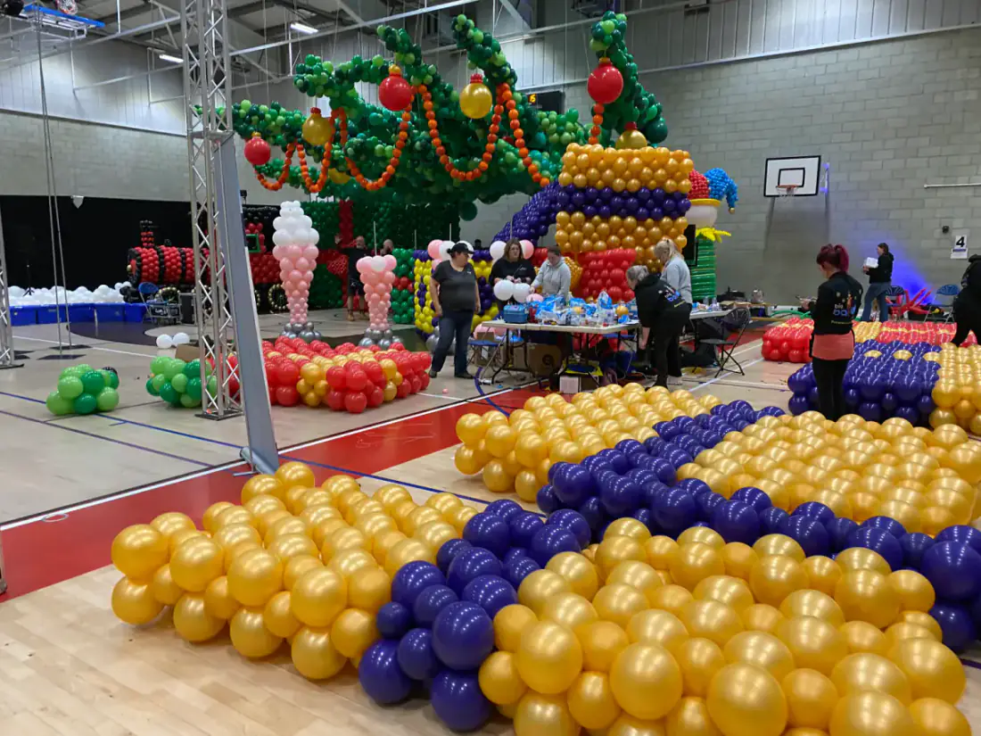 Nutcracker production room filled with large scale balloon decor
