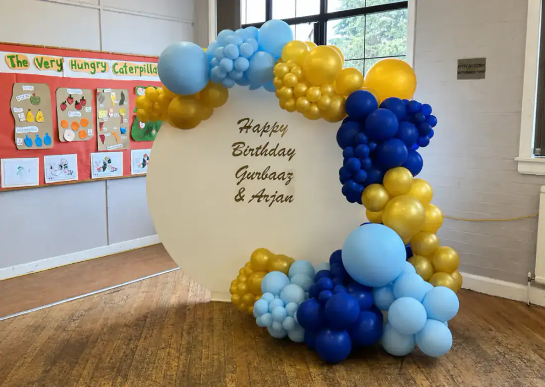 Blue and gold personalised children's birthday backdrop