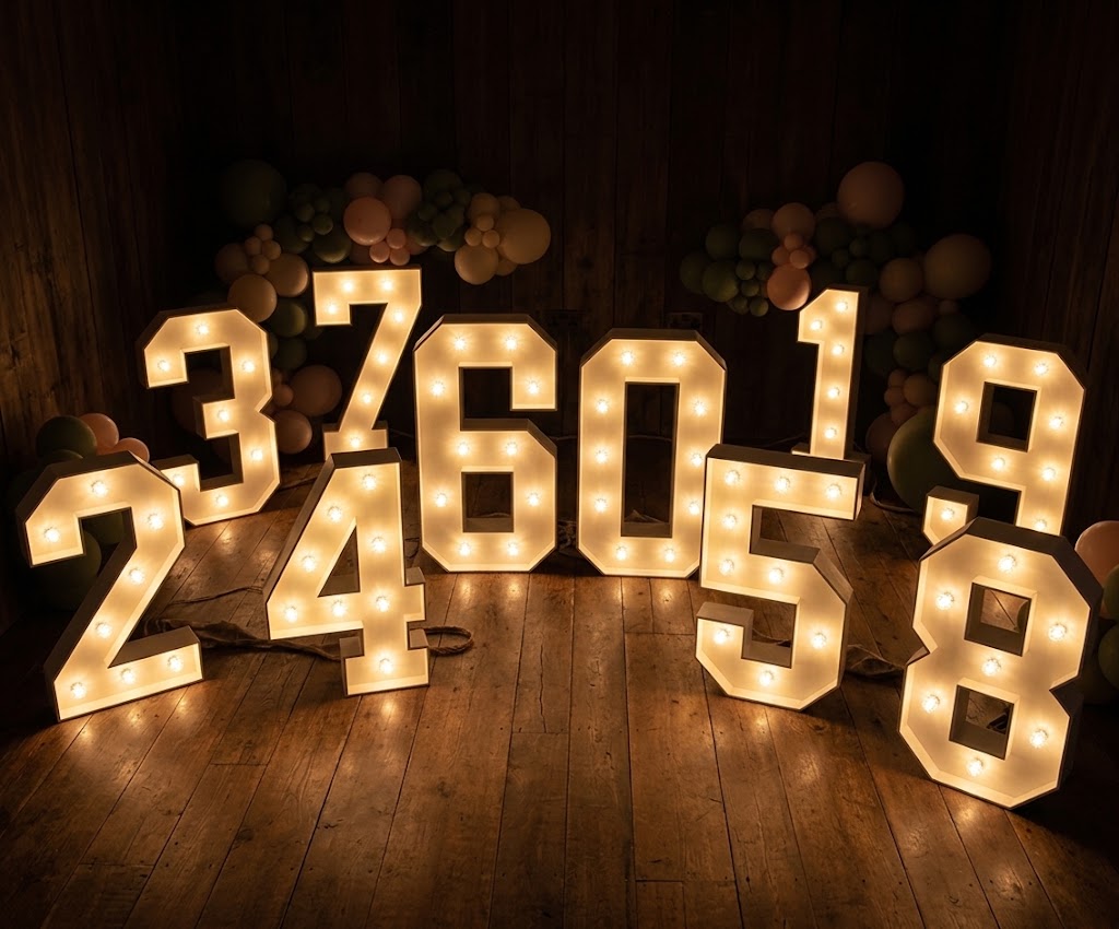 Warm light-up LED numbers styled with balloons