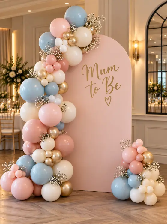 Baby shower balloon setup 2